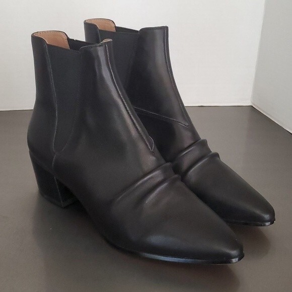 Joie Parul Black Chelsea Leather Block Heels Slip On Boot Size 37 - US 7 - Picture 1 of 11